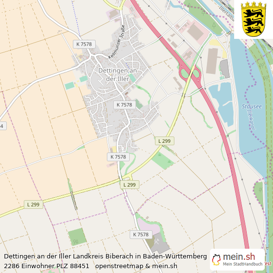 Dettingen an der Iller Landkreis Biberach Lageplan © Openstreetmap Contributors Dettingen an der Iller Landstadt Lageplan